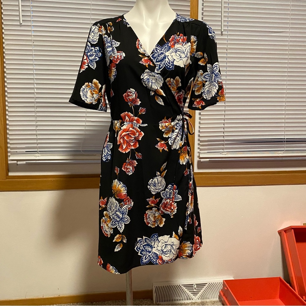 One Clothing Orange Flutter Sleeve Wrap Dress